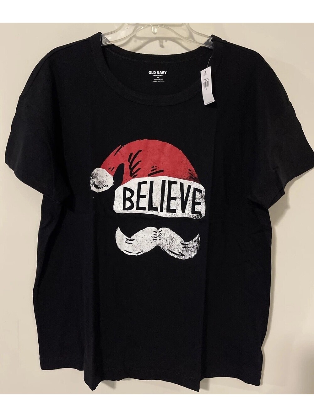 Old Navy Womens Black XXL Christmas “I Believe” Short Sleeve Easy Tee NWT! A7293